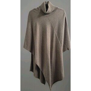 Holebrook Sweden Small Fia Poncho Walnut 100% Merino Wool Assymetric Roll Neck